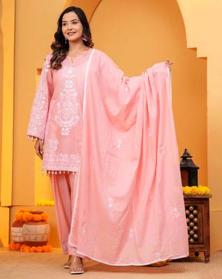 Pink Mal cotton embroidered 3 pcs kurta set 1