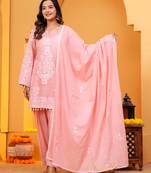 Pink Mal cotton embroidered 3 pcs kurta set