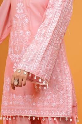 Pink Mal cotton embroidered 3 pcs kurta set 5