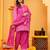 Mal cotton embroidered 3 pcs kurti-farsi salwar-dupatta set in dark pink color