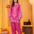 Mal cotton embroidered 3 pcs kurti-farsi salwar-dupatta set in dark pink color