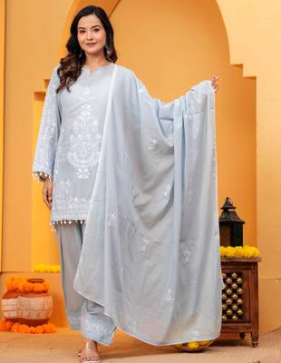 Grey Mal cotton embroidered 3 pcs kurta set 1