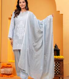 Grey Mal cotton embroidered 3 pcs kurta set