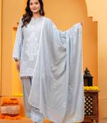 Grey Mal cotton embroidered 3 pcs kurta set