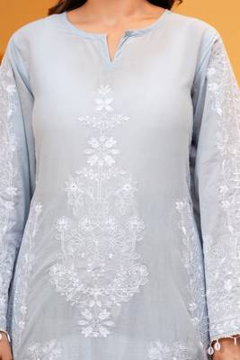 Grey Mal cotton embroidered 3 pcs kurta set 5