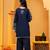navy blue Cotton embroidered 3 pcs kurta set 