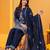 navy blue Cotton embroidered 3 pcs kurta set 