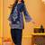 navy blue Cotton embroidered 3 pcs kurta set 
