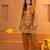 Cotton embroidered 3 pcs kurti-farsi salwar-dupatta set in mustard color