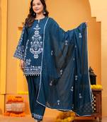 Blue Cotton embroidered 3 pcs kurta set 
