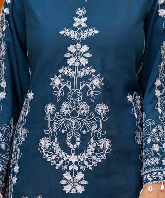 Blue Cotton embroidered 3 pcs kurta set  5