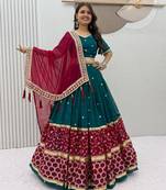 Teal Embroidery Thread and sequin Work Fuax georgette Lehenga Choli Set