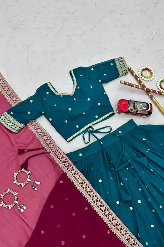Teal Embroidery Thread and sequin Work Fuax georgette Lehenga Choli Set