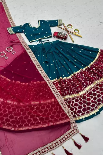 Teal Embroidery Thread and sequin Work Fuax georgette Lehenga Choli Set