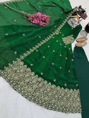 dark green color sequin embroidery silk blend gown set 4