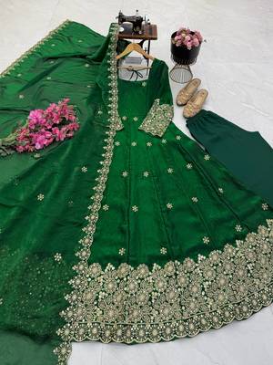 dark green color sequin embroidery silk blend gown set 5