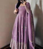 lavender color sequin embroidery silk blend gown set