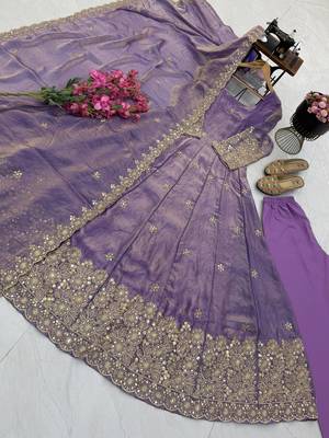lavender color sequin embroidery silk blend gown set 3