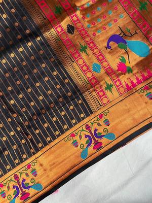 black color rich weaved pallu along polka design zari silk blend saree 3