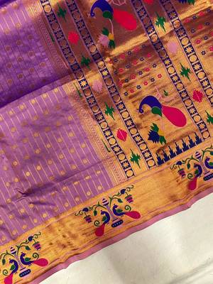 lavender color rich weaved pallu along polka design zari silk blend saree 3