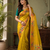 mustard yellow color rich weaved pallu along polka design zari silk blend saree