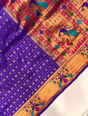 purple color rich weaved pallu along polka design zari silk blend saree 3