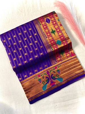 purple color rich weaved pallu along polka design zari silk blend saree 4