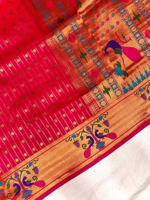 rani pink color rich weaved pallu along polka design zari silk blend saree 3