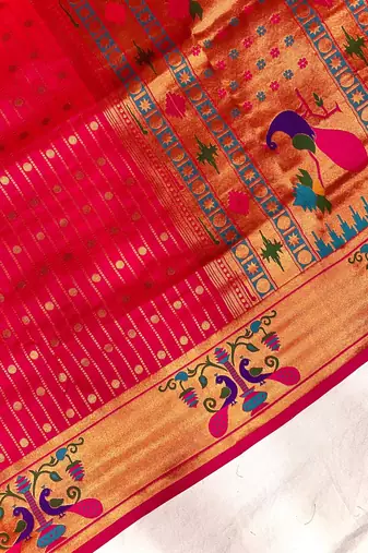 rani pink color rich weaved pallu along polka design zari silk blend saree