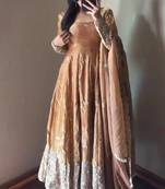 peach color sequin embroidery silk blend gown set