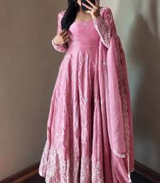 pink color sequin embroidery silk blend gown set