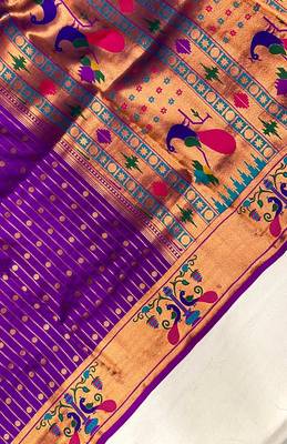 violet color rich weaved pallu along polka design zari silk blend saree 3