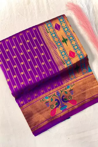 violet color rich weaved pallu along polka design zari silk blend saree