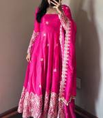 rani pink color sequin embroidery silk blend gown set