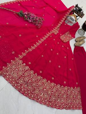 rani pink color sequin embroidery silk blend gown set 3