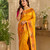 yellow color rich weaved pallu along polka design zari silk blend saree