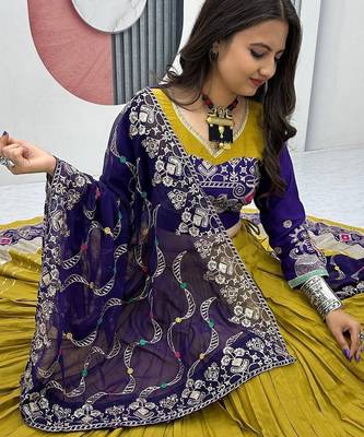 Mustard Embroidery Thread sequin and Lace Work Cotton Lehenga Choli Set 2