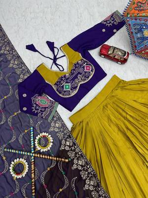 Mustard Embroidery Thread sequin and Lace Work Cotton Lehenga Choli Set 4