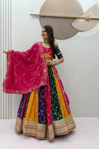 Multi Embroidery Thread and sequin Work Silk Blend Silk Blend Lehenga Choli Set