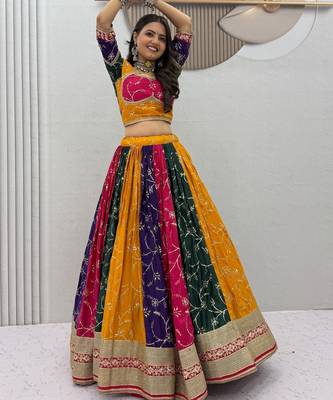 Multi Embroidery Thread and sequin Work Silk Blend Silk Blend Lehenga Choli Set 2