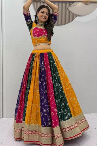Multi Embroidery Thread and sequin Work Silk Blend Silk Blend Lehenga Choli Set