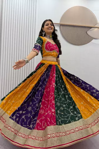 Multi Embroidery Thread and sequin Work Silk Blend Silk Blend Lehenga Choli Set