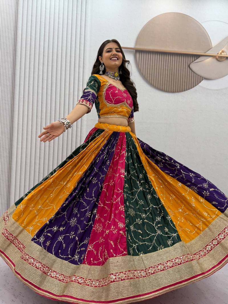 Multi Embroidery Thread and sequin Work Silk Blend Silk Blend Lehenga Choli Set