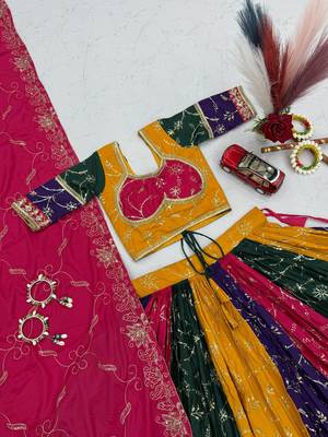 Multi Embroidery Thread and sequin Work Silk Blend Silk Blend Lehenga Choli Set 4