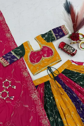 Multi Embroidery Thread and sequin Work Silk Blend Silk Blend Lehenga Choli Set