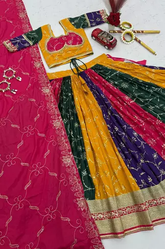 Multi Embroidery Thread and sequin Work Silk Blend Silk Blend Lehenga Choli Set