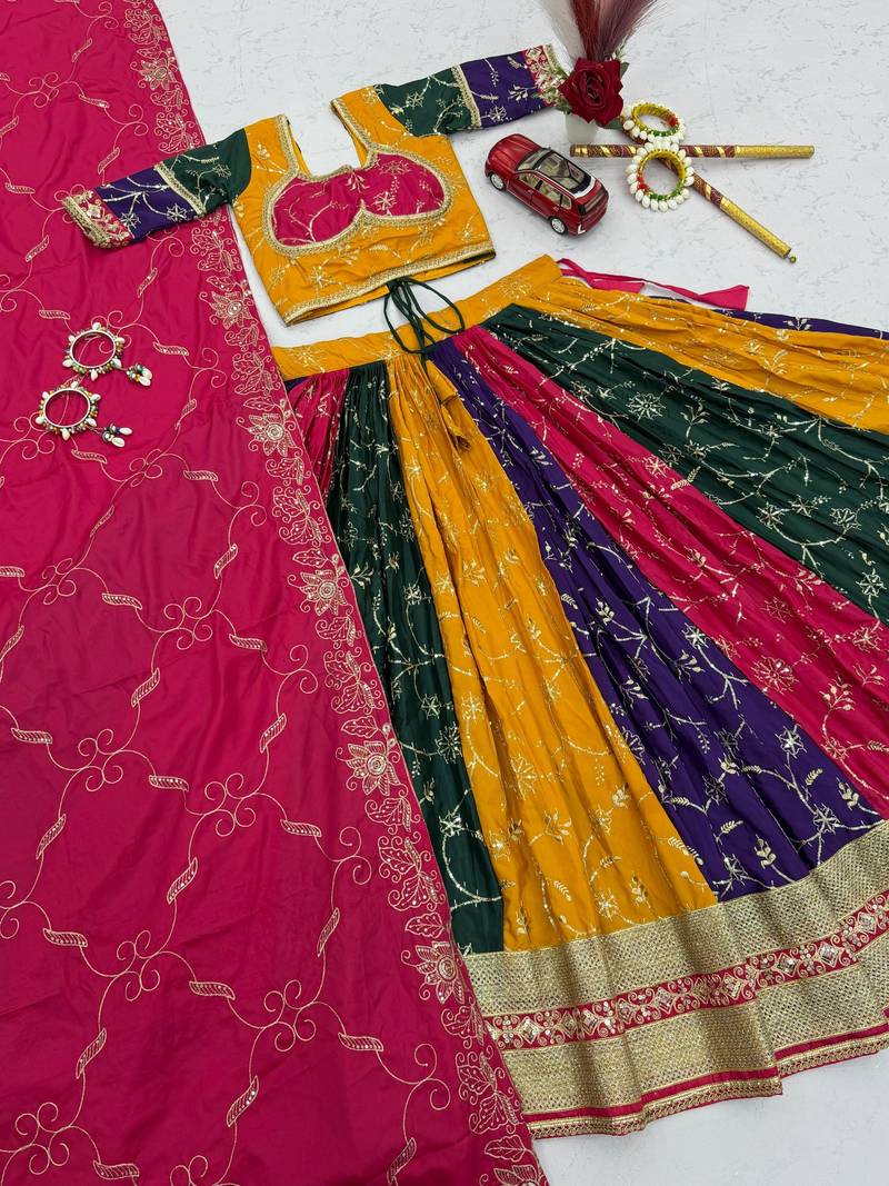 Multi Embroidery Thread and sequin Work Silk Blend Silk Blend Lehenga Choli Set