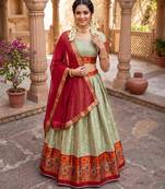 Traditional Silk Lehenga with Zari Weaving, Kalamkari Border & Georgette Dupatta