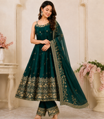 Green vichitra silk embroidered anarkali suit set