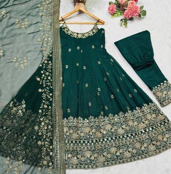 Green vichitra silk embroidered anarkali suit set 5